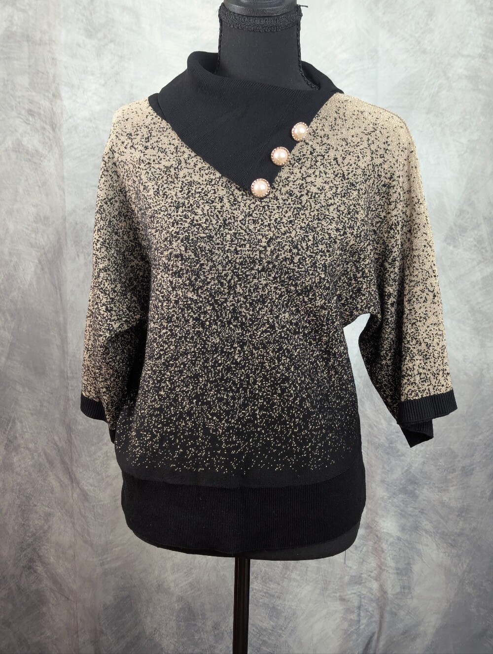 Adrienne Vittadini Black and Tan Cowl Neck Sweater